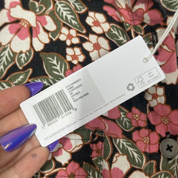 NEW Outerknown Romper Jumpsuit Size M Pink Floral Linen Organic Cotton Shortall - Picture 13 of 16